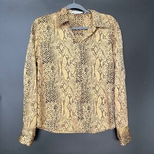 Starington vintage Womens Brown Snakeskin Print 100% Silk Button Up Blouse Sz 8